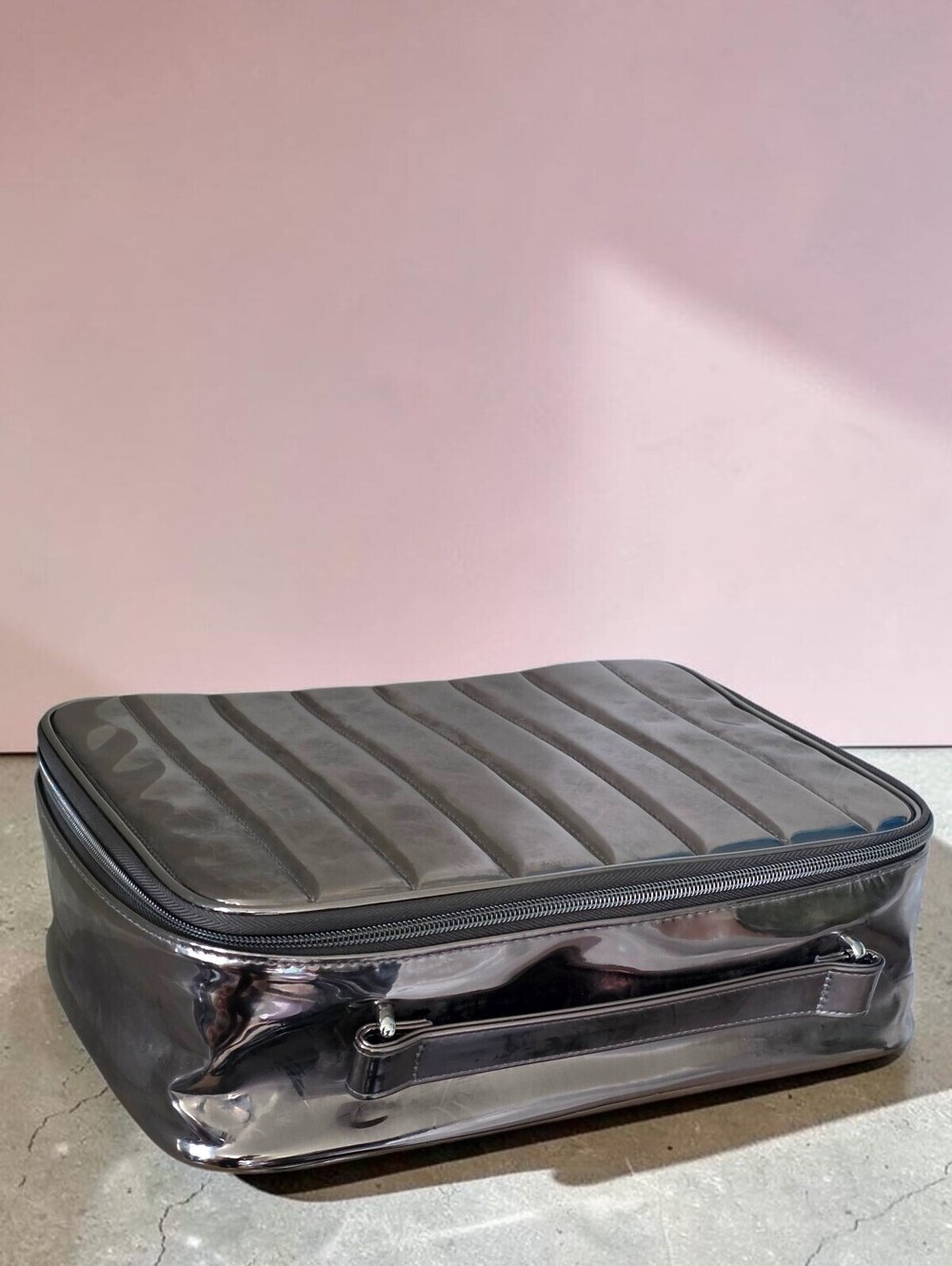 Lancôme Metallic Pewter Train Case Makeup Cosmetic Travel Organizer Vanity Case - Picture 10 of 10